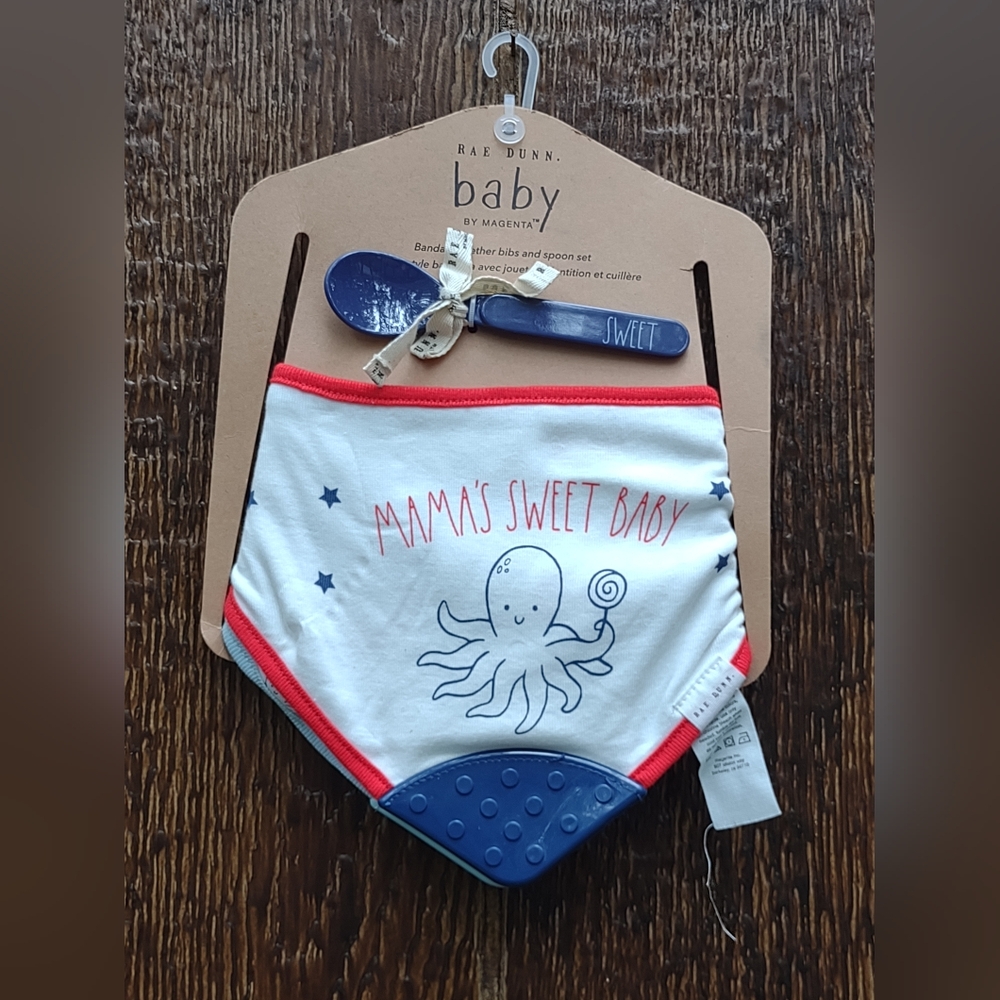 Rae Dunn Mama's Sweet Baby Octopus Teething Bib Set of 2 NWT